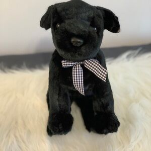 Ty (18) Black Plush Dog with Checkered Bow Luke